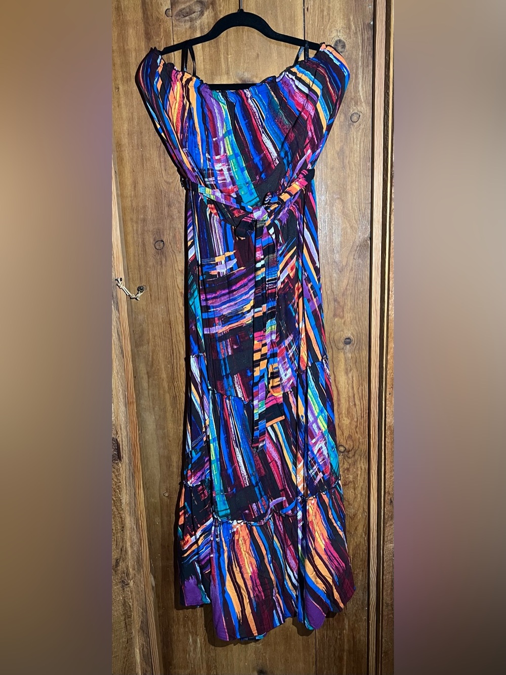 Lane Bryant Multicolor Painterly Stripe Off-Shoulder Maxi Dress